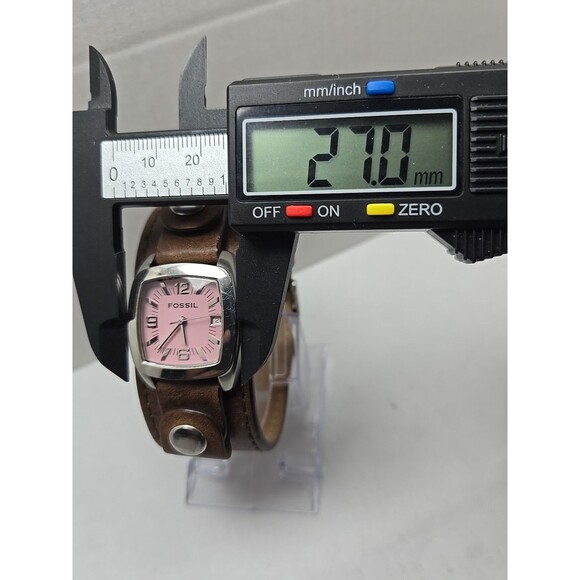 Fossil JR 8516 Pink Dial Date Womens Quartz Watch Brown Leather Cuff New Battery - Picture 5 of 11